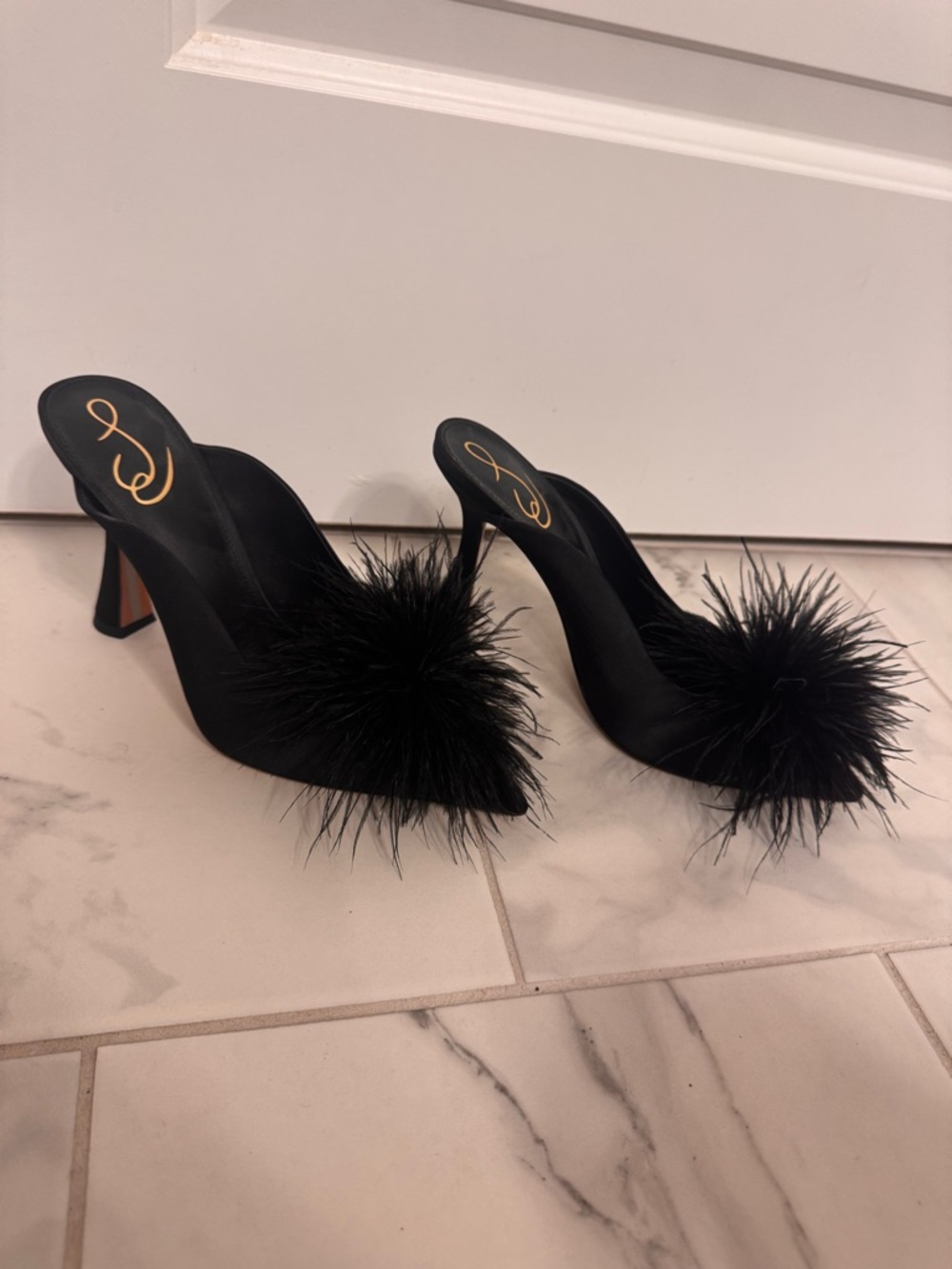 Black Feather Mule Heels